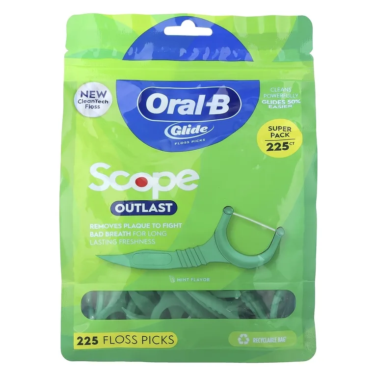 Oral-B, Glide, Scope Outlast, набор зубов, мятный, 225 шт.