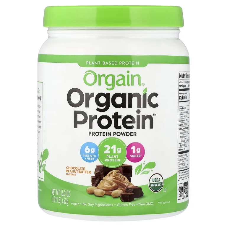 Orgain, Organic Protein™, порошок из растительных ингредиентов, с шоколадно-арахисовой пастой, 462 г (1,02 фунта)