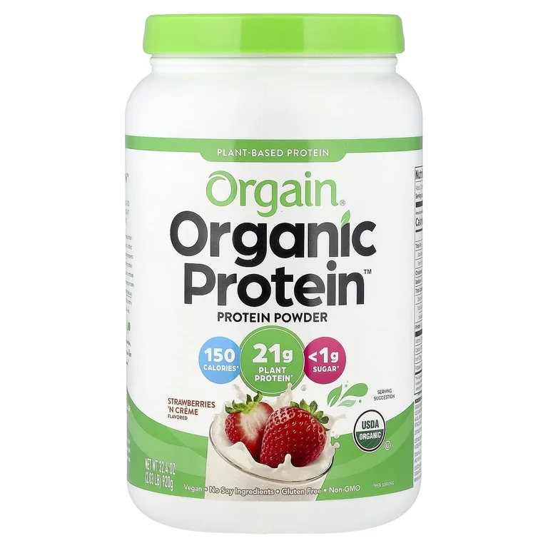 Orgain, Organic Protein™, порошок на растительной основе, со вкусом клубники и крема, 920 г (2,03 фунта)