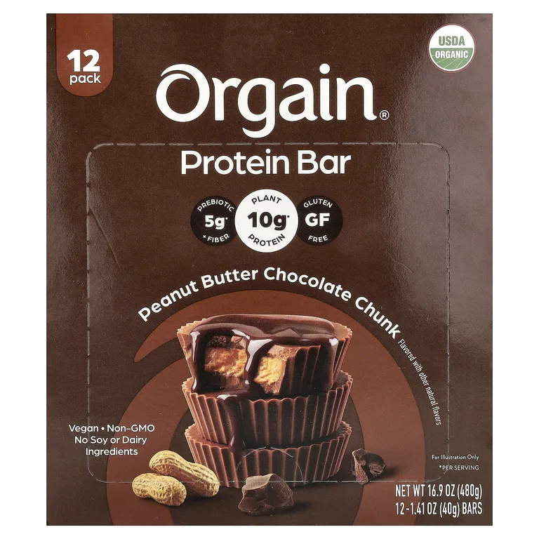 Orgain, Протеиновый батончик, арахисовая масла, шоколад, 12 батончиков, 40 г (1,41 унции)