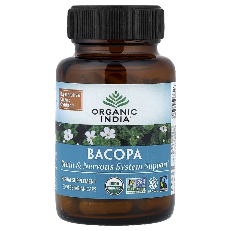 Organic India, бакопа, 60 вегетарианских капсул (350 мг в 1 капсуле)