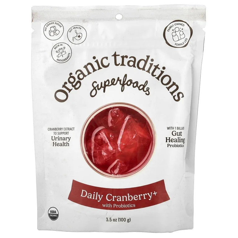 Organic Traditions, Superfoods, ежедневная клюква+ с пробиотиками, 100 г (3,5 унции)