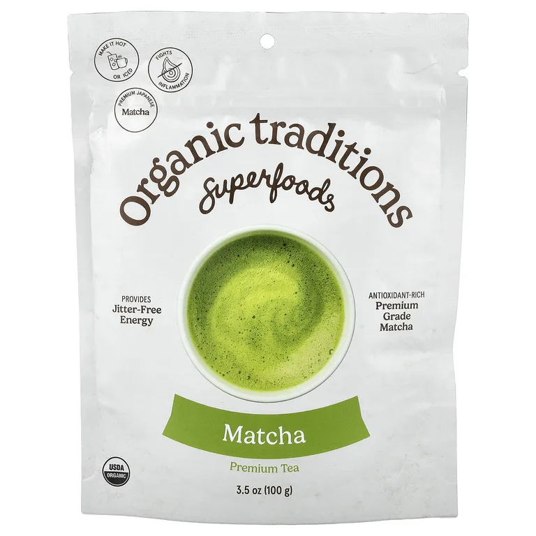 Organic Traditions, Суперфуды, чай матча премиального качества, 3,5 унции (100 г)