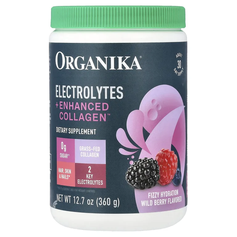 Organika, Electrolytes + Enhanced Collagen™, со вкусом лесных ягод, 360 г (12,7 унции)