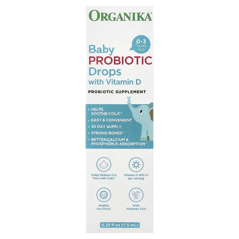 Organika, Пробиотики, капли с витамином D для детей, 0–3 года, 0,25 жидк. унции (7,5 мл)