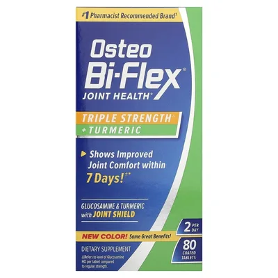 Osteo Bi-Flex, добавка для здоровья суставов, тройная сила действия + куркума, 80 покрытых оболочкой таблеток