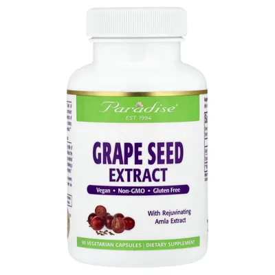 Paradise Herbs, экстракт виноградных косточек с амлой, 90 вегетарианских капсул
