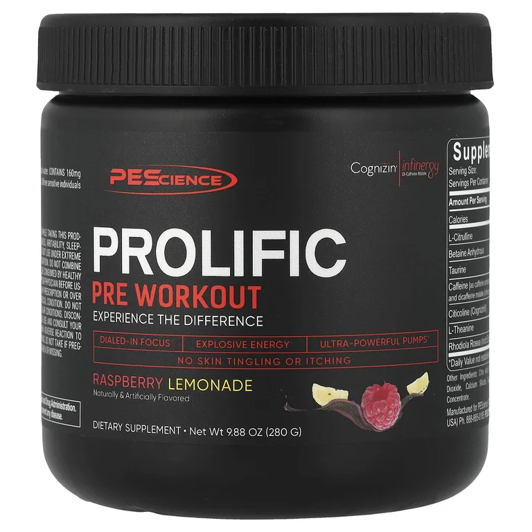 PEScience, Prolific, перед тренировкой, малиновый лимонад, 280 г (9,88 унции)