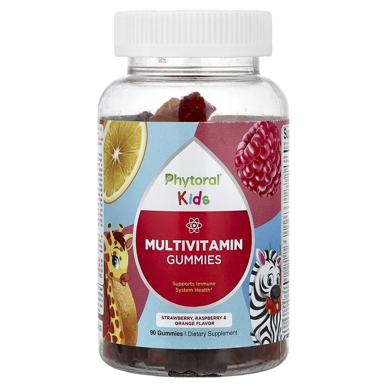 Phytoral, Kids, жевательные мультивитамины для детей, клубника, малина и апельсин, 90 жевательных таблеток