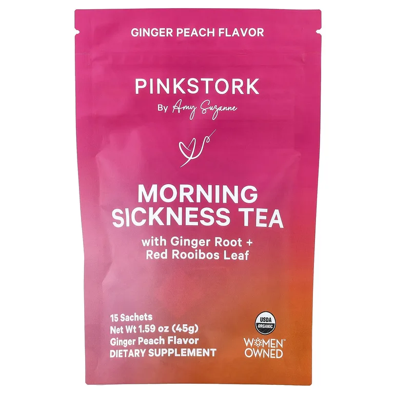 Pink Stork, чай от утренней тошноты, с имбирем и персиком, 15 пакетиков, 45 г (1,59 унции)