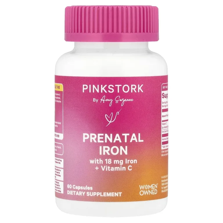 Pink Stork, Пренатальное железо с витамином C, 60 капсул