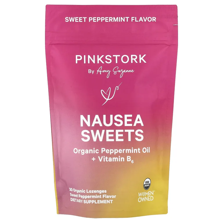 Pink Stork, Сладости от тошноты, сладкая перечная мята, 30 органических пастилок