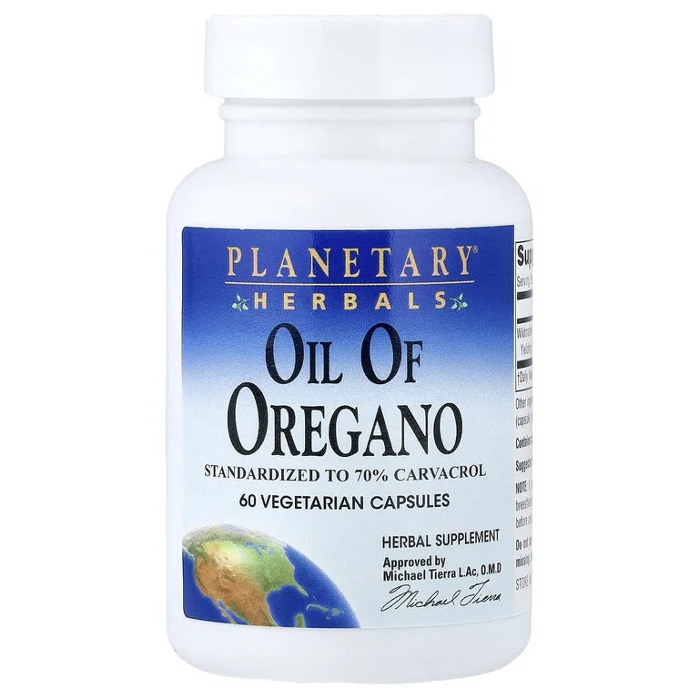 Planetary Herbals, масло орегано, 60 вегетарианских капсул (45 мг в 1 капсуле)
