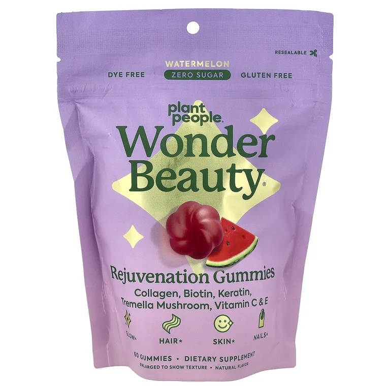 Plant People, Wonder Beauty®, омолаживающие жевательные таблетки, со вкусом арбуза, 60 жевательных таблеток