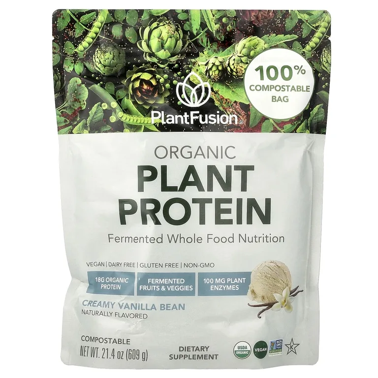 PlantFusion, Органический растительный протеин, сливочные стручки ванили, 609 г (21,4 унции)