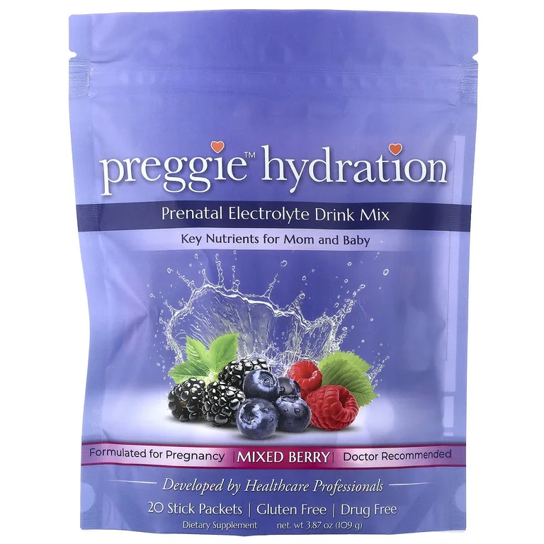 Preggie, Hydration, смесь для приготовления напитка с электролитами для беременных, ягодный вкус, 20 стик-пакетов по 5,4 г (0,14 унции)
