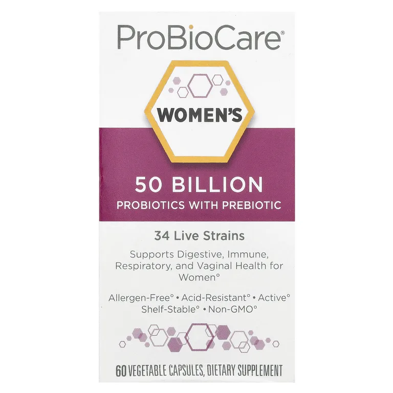 ProBioCare, Пробиотики для женщин с пребиотиками, 50 млрд, 60 растительных капсул