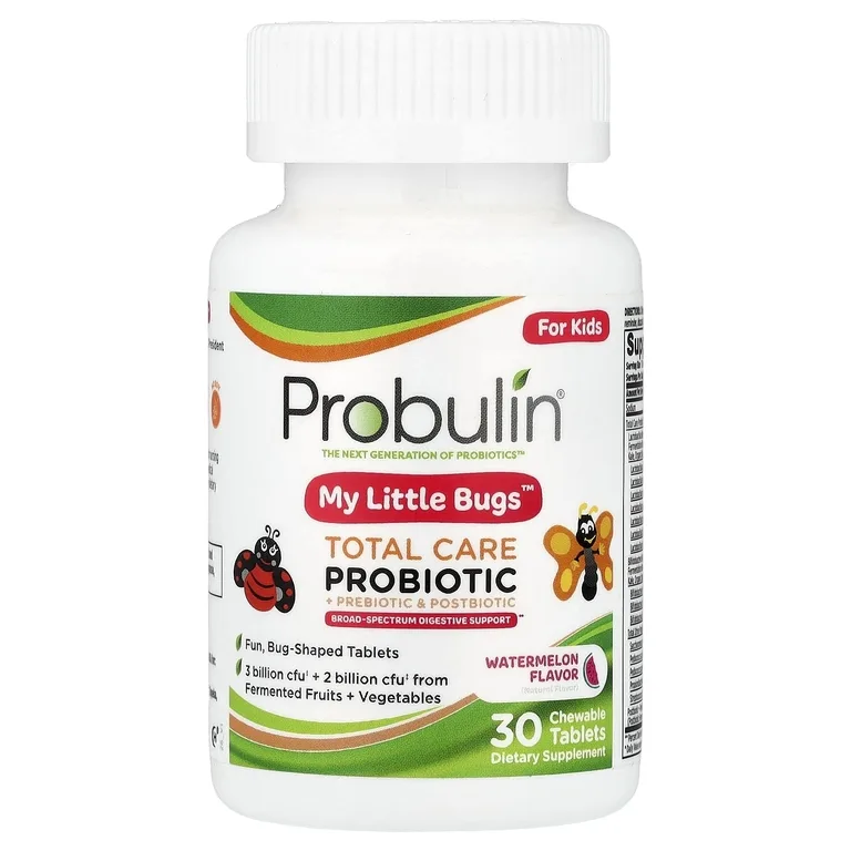 Probulin, My Little Bugs™, Total Care, пробиотик, пребиотик и постбиотик для детей, со вкусом арбуза, 30 жевательных таблеток