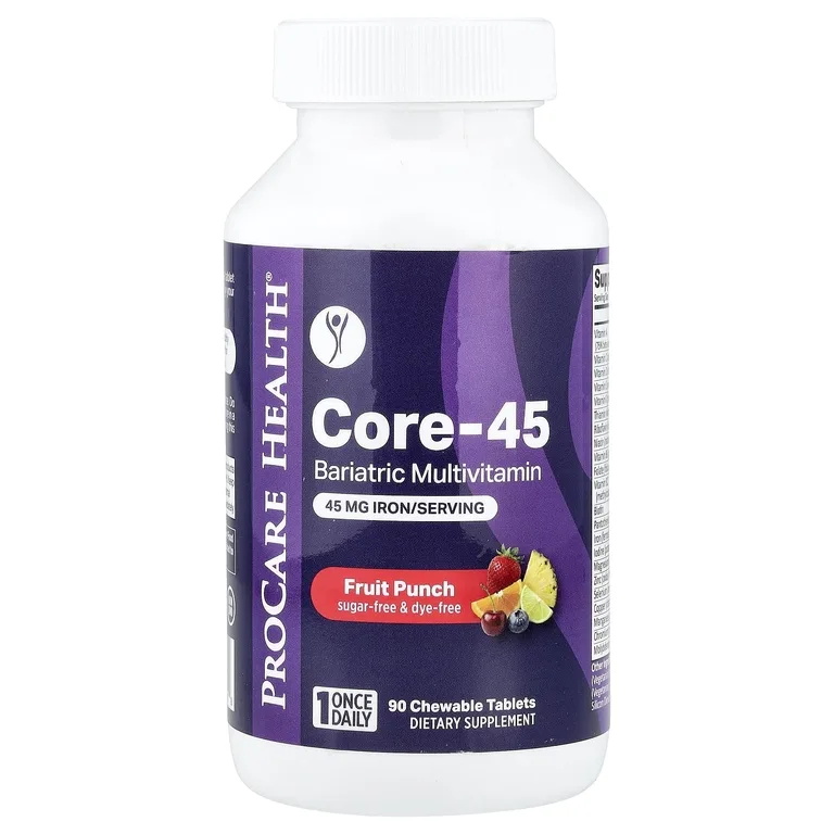ProCare Health, Core-45, бариатрические мультивитамины, фруктовый пунш, 90 жевательных таблеток