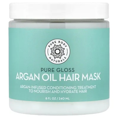 Pure Body Naturals, Маска для волос с аргановым маслом, чистый блеск, 240 мл (8 жидк. Унций)