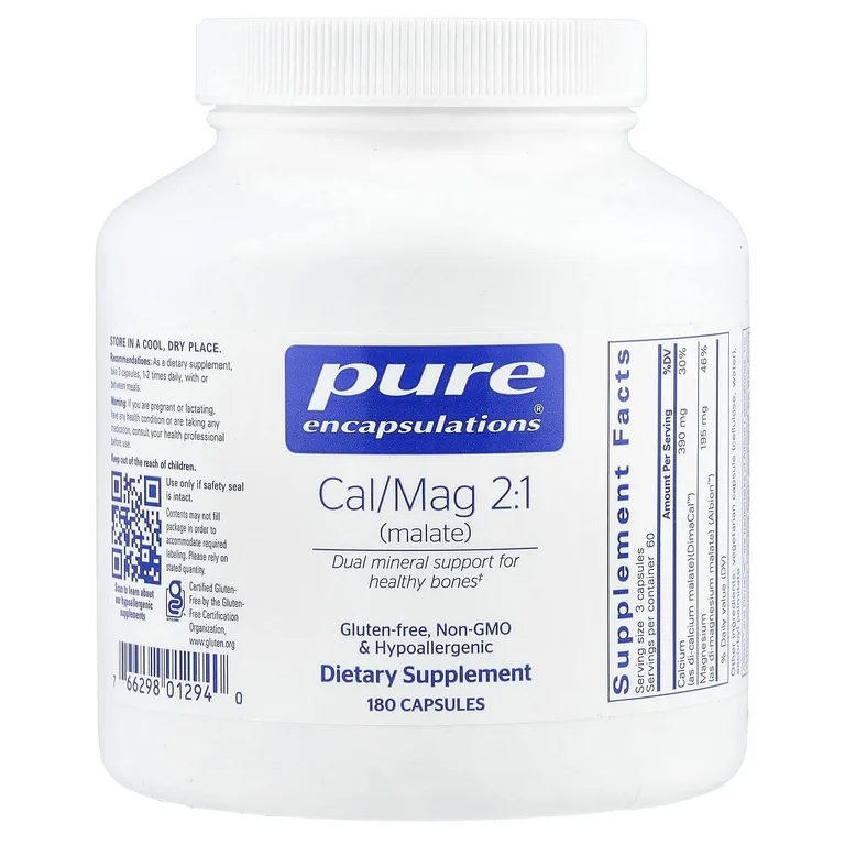 Pure Encapsulations, кальций / магний 2: 1 (малат), 180 капсул
