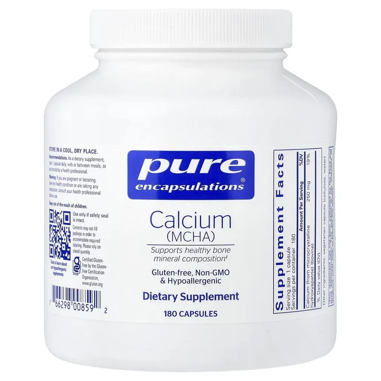 Pure Encapsulations, кальций (MCHA), 180 капсул (250 мг в 1 капсуле)