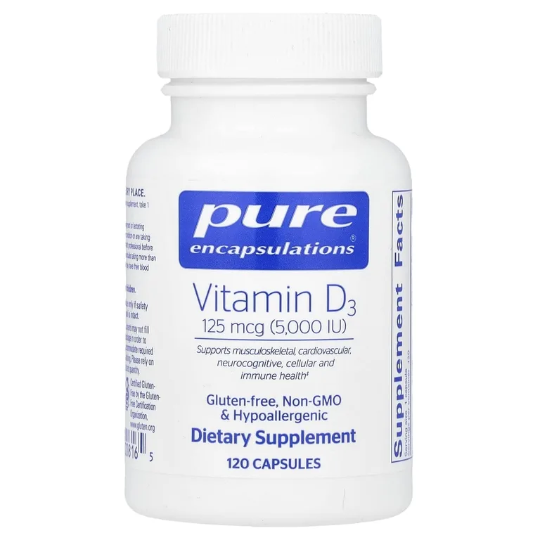Pure Encapsulations, витамин D3, 125 мкг (5000 МЕ), 120 капсул