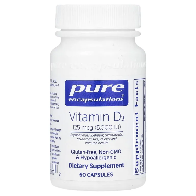 Pure Encapsulations, Витамин D3, 125 мкг (5000 МЕ), 60 капсул