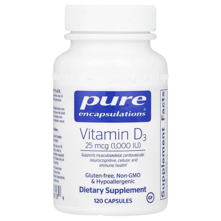 Pure Encapsulations, Витамин D3, 25 мкг (1000 МЕ), 120 капсул