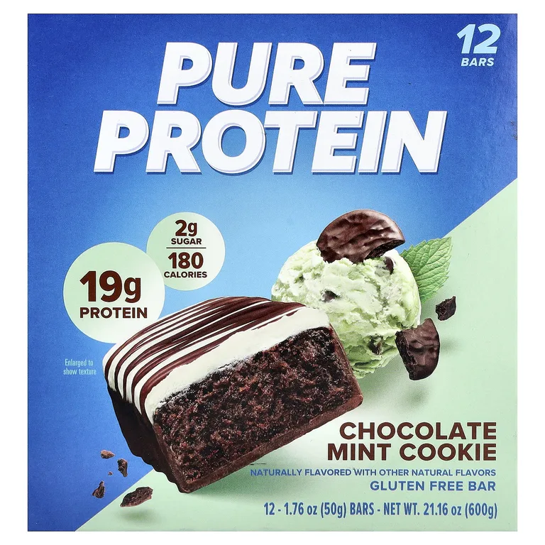Pure Protein, батончик без глютена, со вкусом шоколадно-мятного печенья, 12 батончиков по 50 г (1,76 унции)