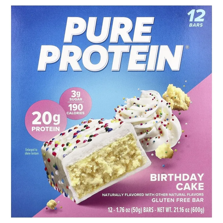 Pure Protein, батончики без глютена, со вкусом праздничного торта, 12 батончиков, 50 г (1,76 унции)
