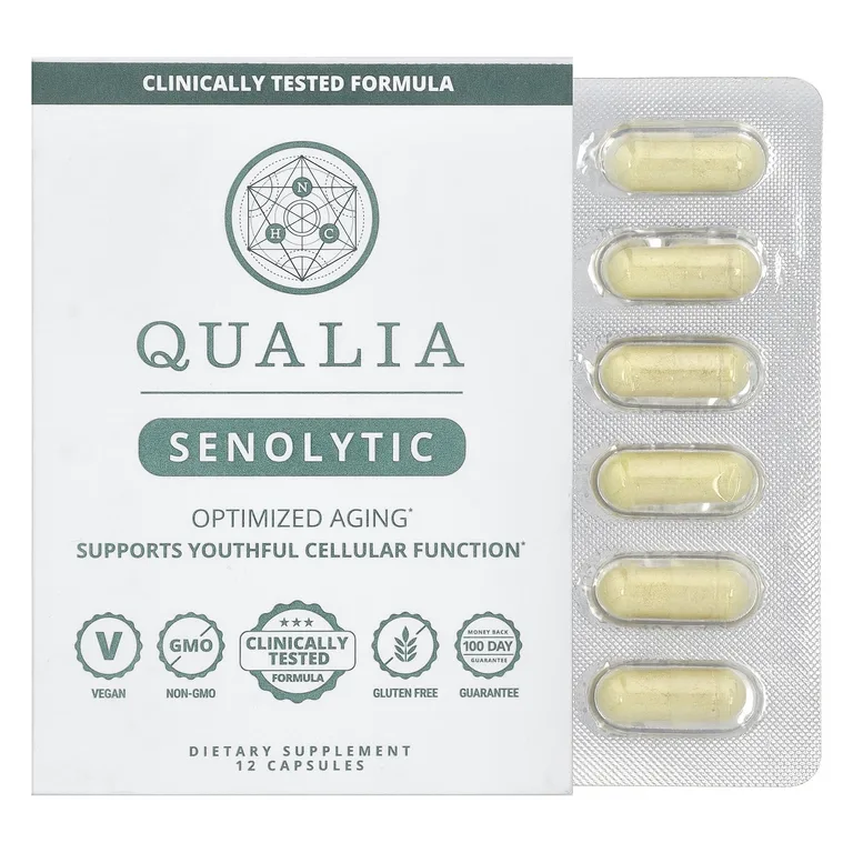 Qualia, сенолитик, комплекс для разрушения стареющих клеток, 12 капсул