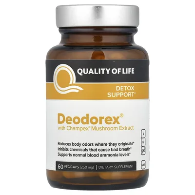Quality of Life, Deodorex, с экстрактом грибов Champex, 500 мг, 60 растительных капсул (250 мг в 1 капсуле)