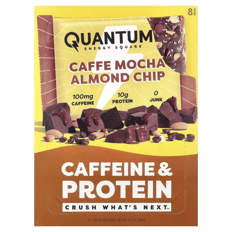 Quantum Energy Square, протеиновый батончик с кофеином, кофе мокко с миндальной крошкой, 8 батончиков по 48 г (1,69 унции)