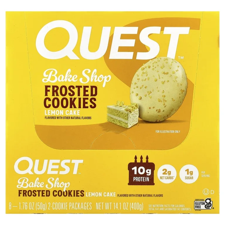Quest Nutrition, Bake Shop, глазированное печенье, лимонный торт, 8 пакетиков по 50 г (1,76 унции)