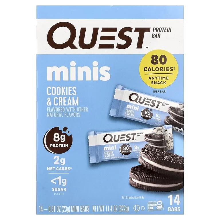Quest Nutrition, Мини-протеиновый батончик, печенье и сливки, 14 батончиков, 23 г (0,81 унции)