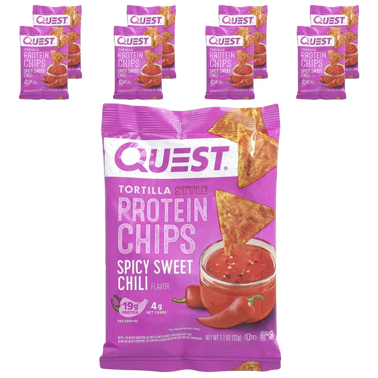 Quest Nutrition, Протеиновые чипсы по типу тортильи, острый сладкий перец чили, 8 пакетиков по 32 г (1,1 унции)