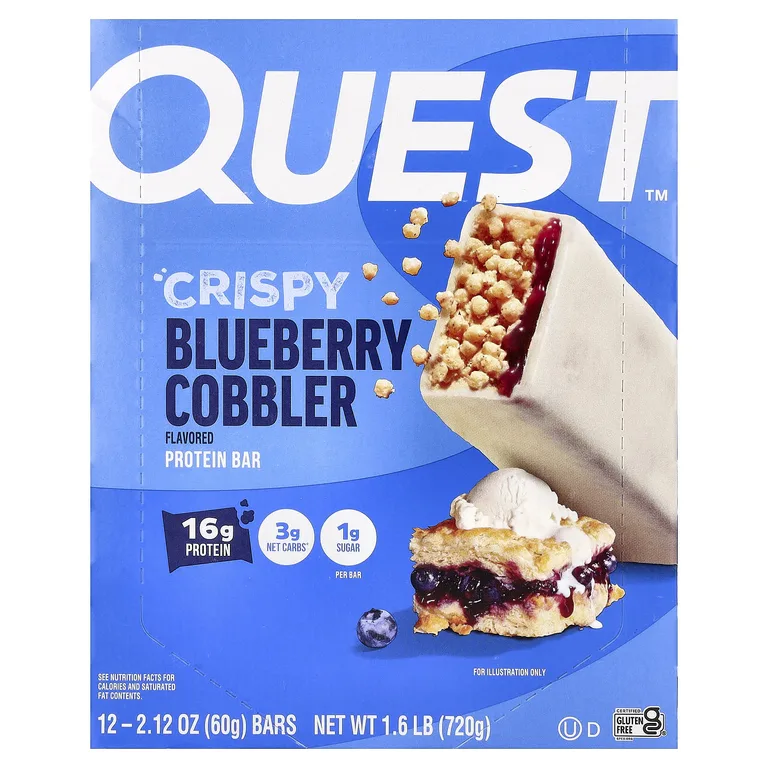 Quest Nutrition, протеиновый батончик, хрустящий пирог с голубикой, 12 батончиков по 60 г (2,12 унции)