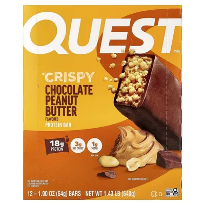 Quest Nutrition, протеиновый батончик, хрустящий шоколад и арахисовая паста, 12 батончиков по 54 г (1,9 унции)