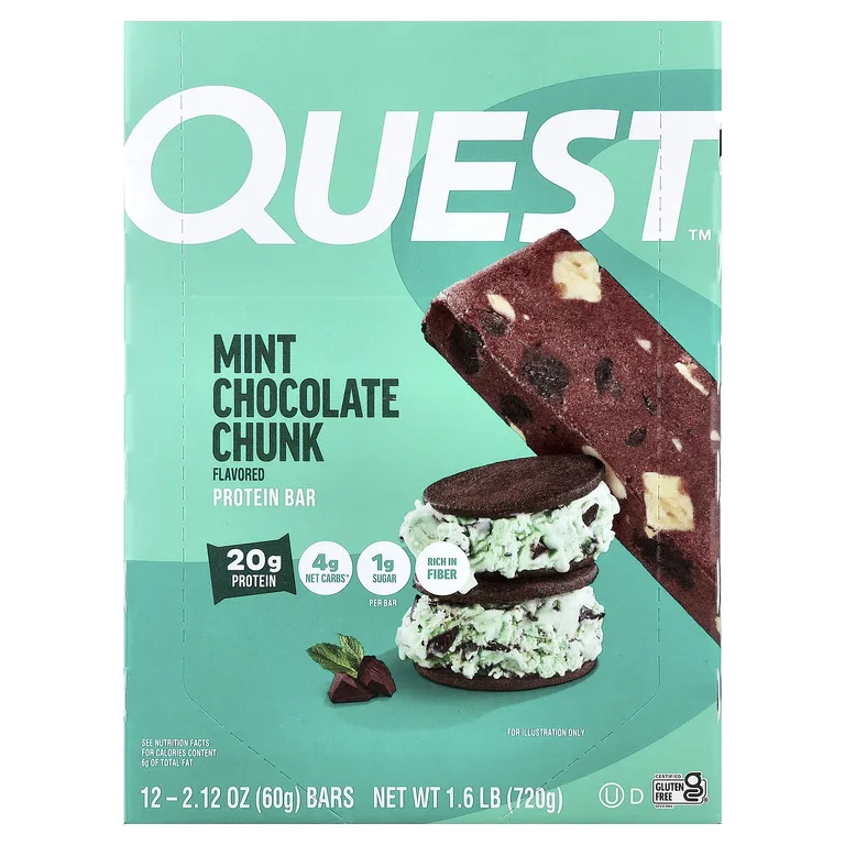 Quest Nutrition, протеиновый батончик, с кусочками мятного шоколада, 12 батончиков по 60 г (2,12 унции)