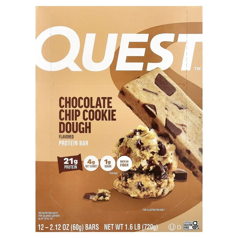 Quest Nutrition, Протеиновый батончик, шоколадная крошка, песочное тесто, 12 штук, 2,12 унц. (60 г) каждый