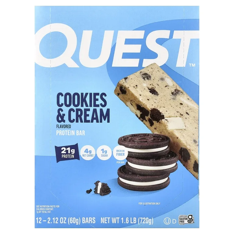 Quest Nutrition, протеиновый батончик, со вкусом печенья и сливок, 12 батончиков, 60 г (2,12 унции) каждый