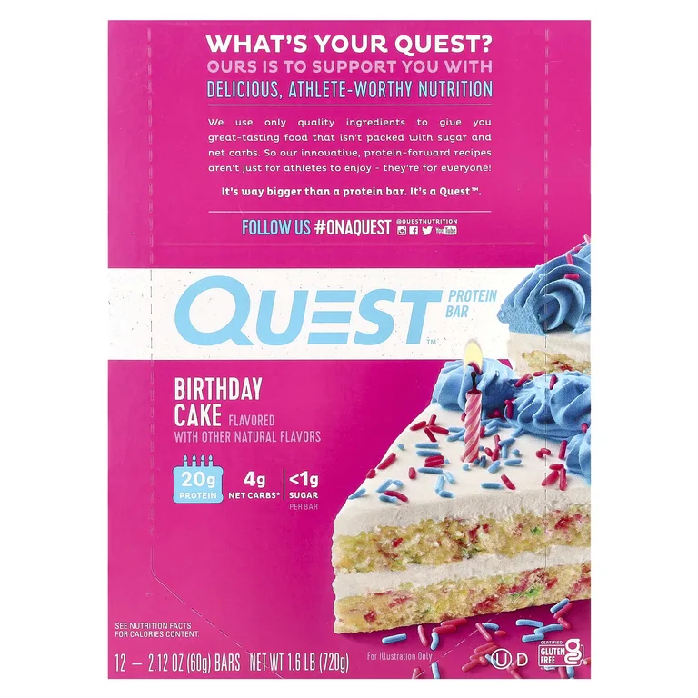 Quest Nutrition, протеиновый батончик, со вкусом праздничного торта, 12 батончиков, 60 г (2,12 унции) каждый
