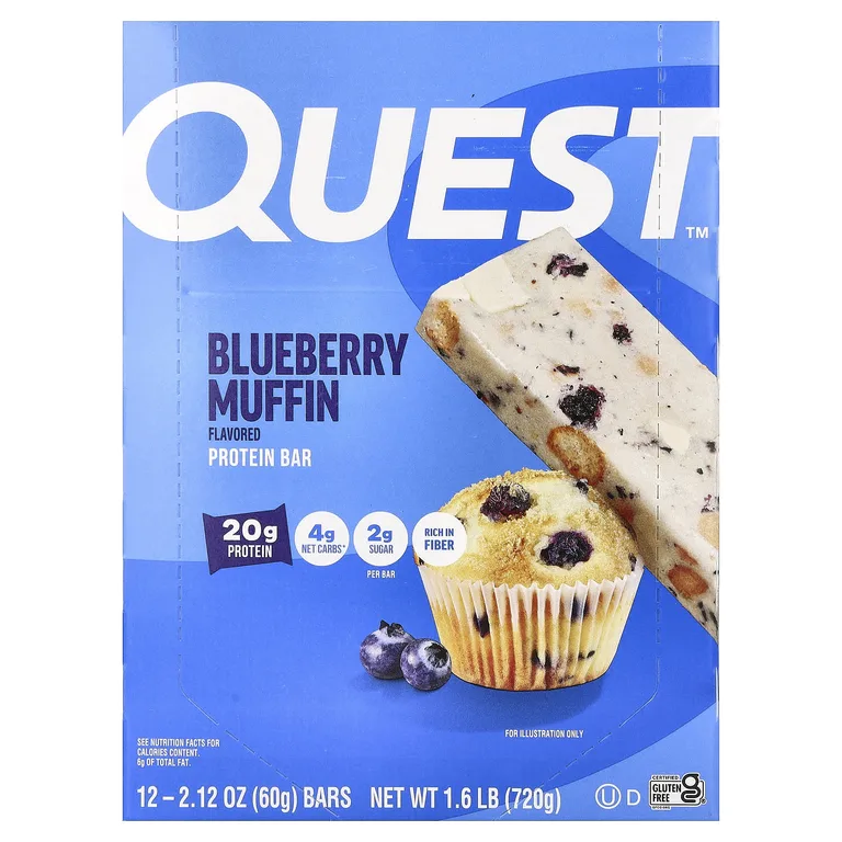 Quest Nutrition, протеиновый батончик, вкус кекса с голубикой, 12 батончиков по 60 г (2,12 унции)