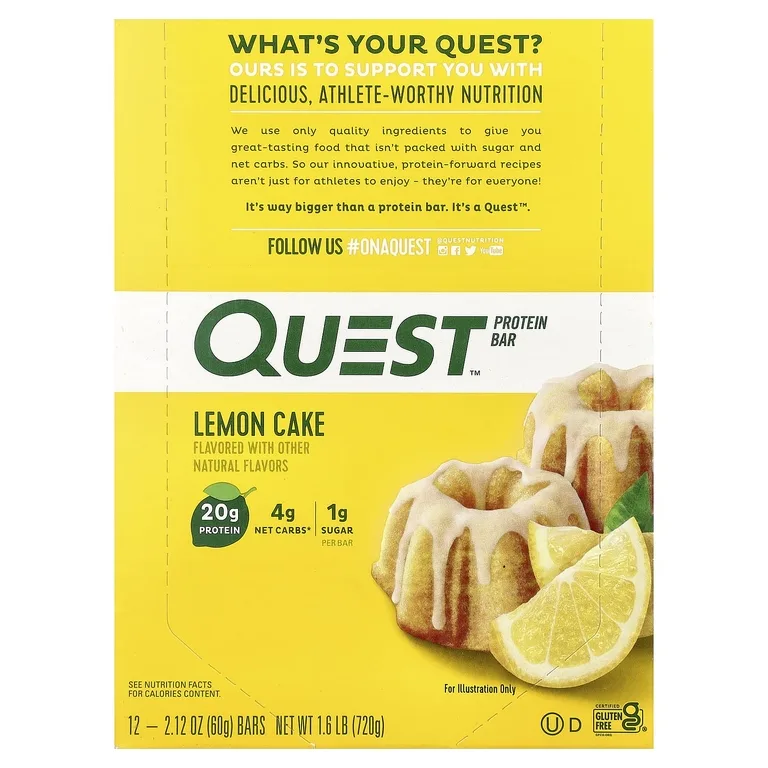 Quest Nutrition, протеиновый батончик, вкус лимонного пирога, 12 батончиков, 60 г (2,12 унции) каждый