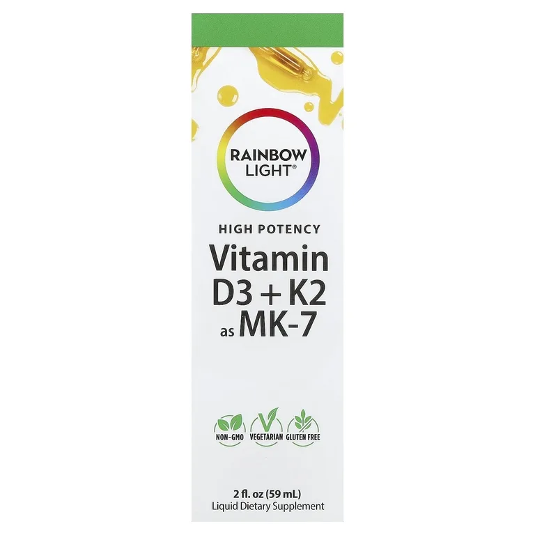 Rainbow Light, витамины D3 и K2 в форме MK-7, 7 мкг (59 МЕ), 59 мл (59 жидк. унция)