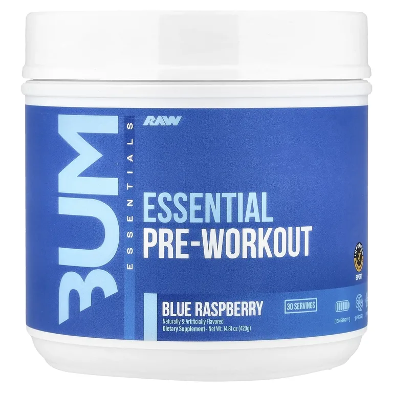 Raw Nutrition, Bum Essentials, Essential Pre-Workout, голубая малина, 420 г