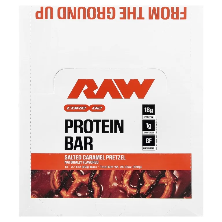 Raw Nutrition, протеиновый батончик, крендель с соленой карамелью, 12 батончиков по 60 г (2,11 унции)