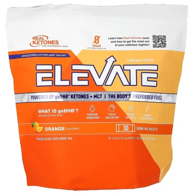 Real Ketones, Elevate, апельсин, 30 пакетиков со смесью для приготовления напитка, по 12,3 г (0,43 унции)