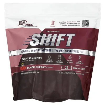 Real Ketones, Shift, черная вишня, 30 пакетиков смеси для приготовления напитка, 7,5 г (0,26 унции) каждый